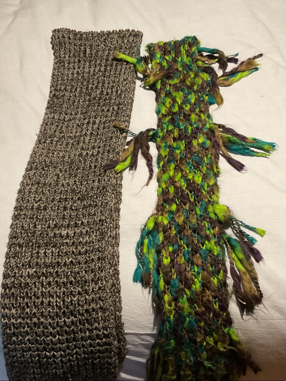 Handwoven Green & Teal Fringe Home Accent Scarf